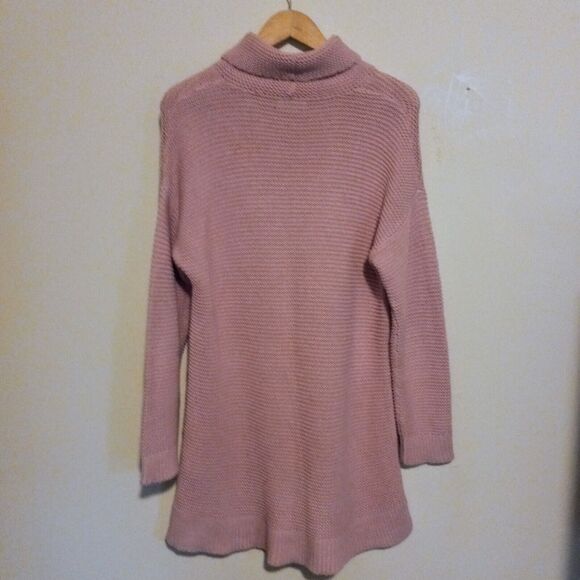 Lands End Chunky Knit Sweater Tunic Dress-Medium-Turtleneck-Side Slit-Dusty Pink - Picture 4 of 9